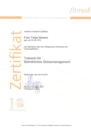Zertifikat Trainerin für Betriebliches Stressmanagement